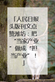 人民日报头版刊文点赞潍坊：把“当家产业”做成“担当产业”！